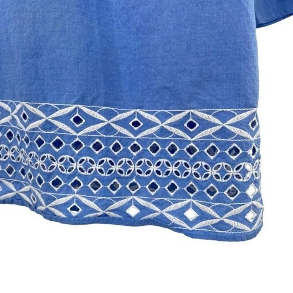 Talbots Eyelet Cotton Blue Chambray Top Size Large - Picture 2 of 9